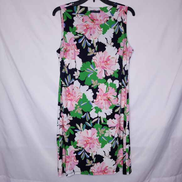 Tommy Hilfiger Dress 10 Floral Pink, Green Shift Sleeveless - Picture 1 of 10